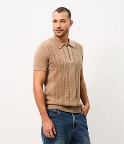 Polo Texturizada Half Zipper Algodão