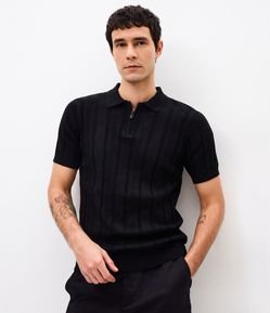 Camisa Polo Texturizada em Algodão com Zíper