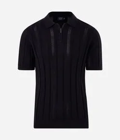 Camisa Polo Texturizada em Algodão com Zíper