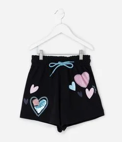 Short Infantil com Corações e Paetê – Tam 5 a 14 Anos