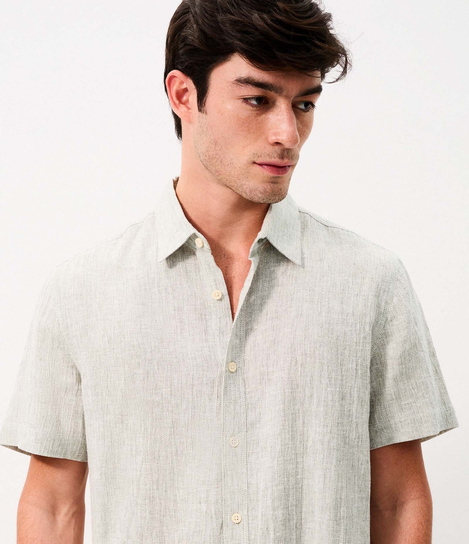 Camisa Regular em Linho com Abotoamento Off White 4