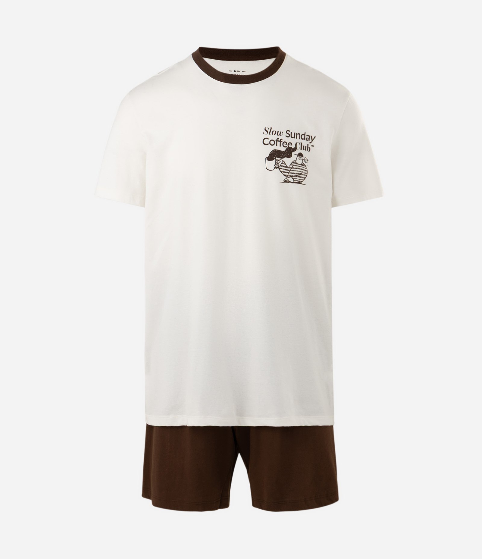 Pijama Curto com Estampa Coffee Club Off White 4