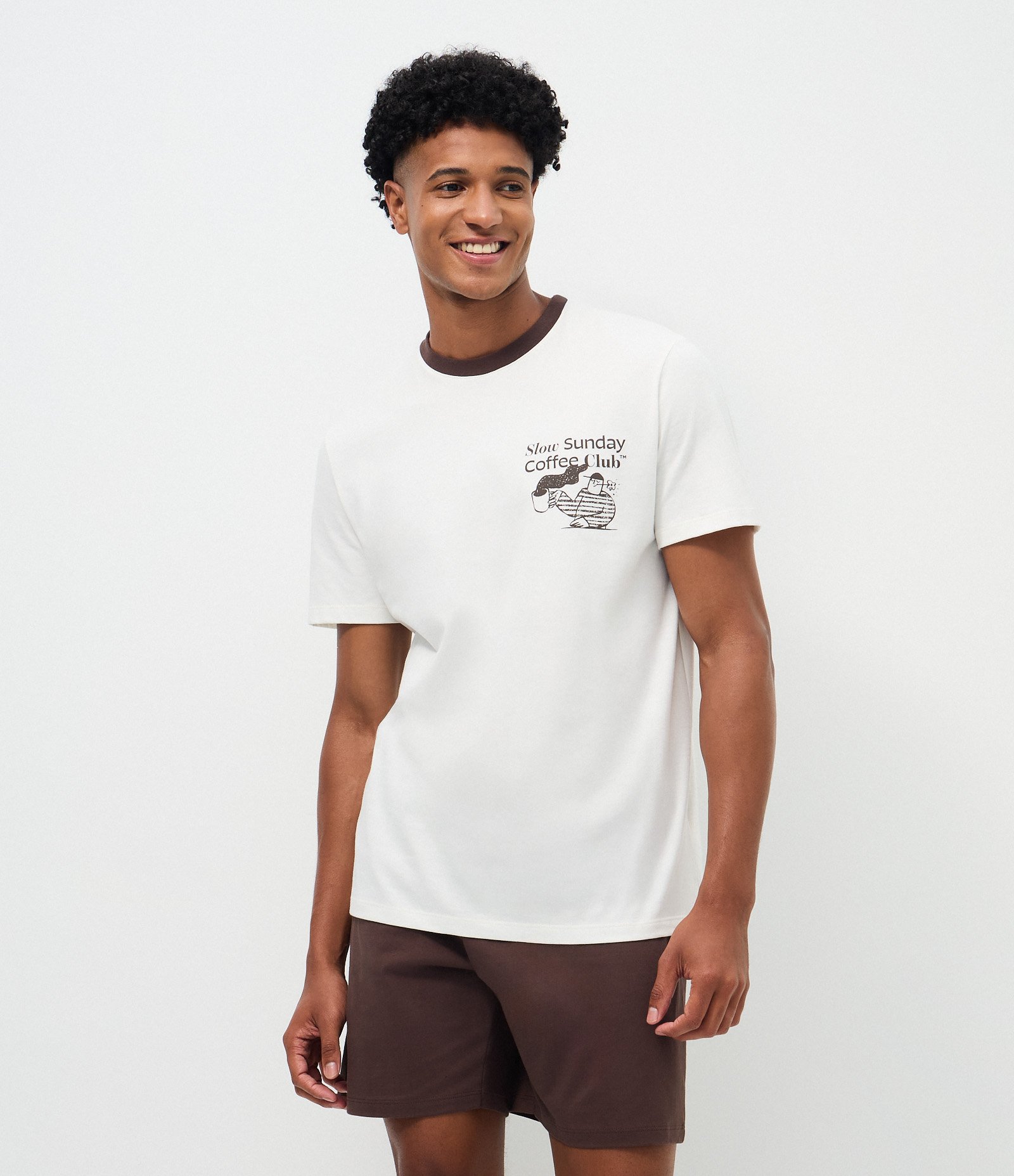 Pijama Curto com Estampa Coffee Club Off White 1