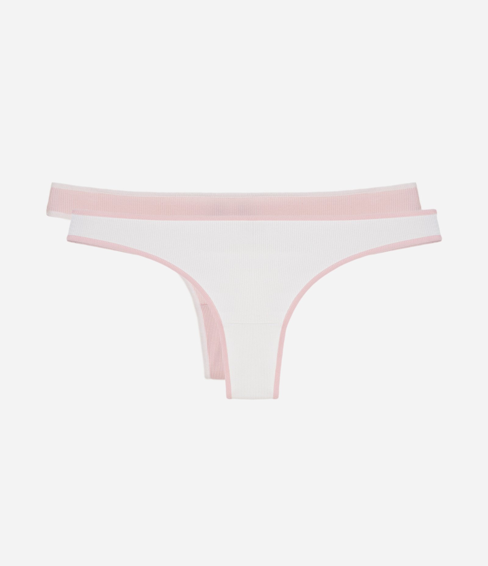 Kit 02 Calcinhas Bíquini Fio com Viés Contrastante Branco/Rosa 1