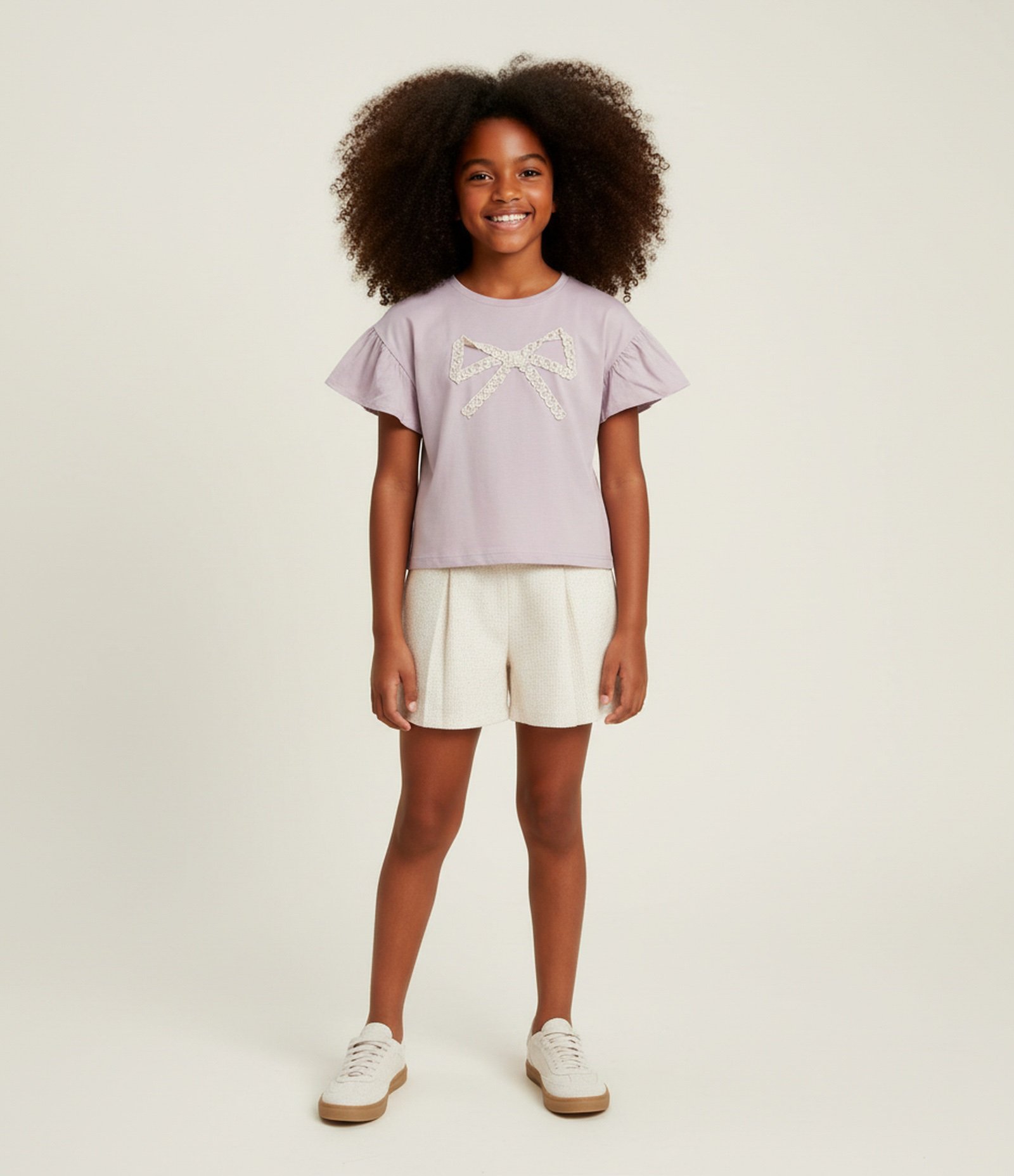 Blusa Infantil com Laço Bordado em Renda – Tam 5 a 14 Anos Lilás 1