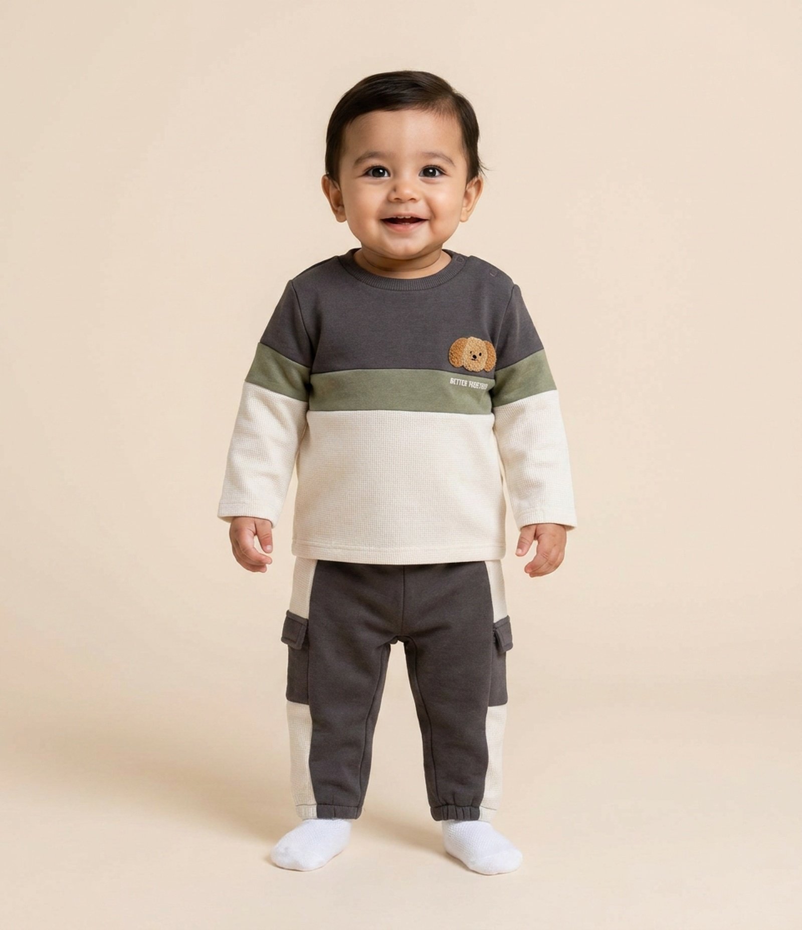 Conjunto Infantil em Moletom com Estampa de Urso - Tam 3 a 18 Meses Marrom 1