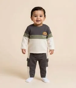Conjunto Infantil em Moletom com Estampa de Urso - Tam 3 a 18 Meses