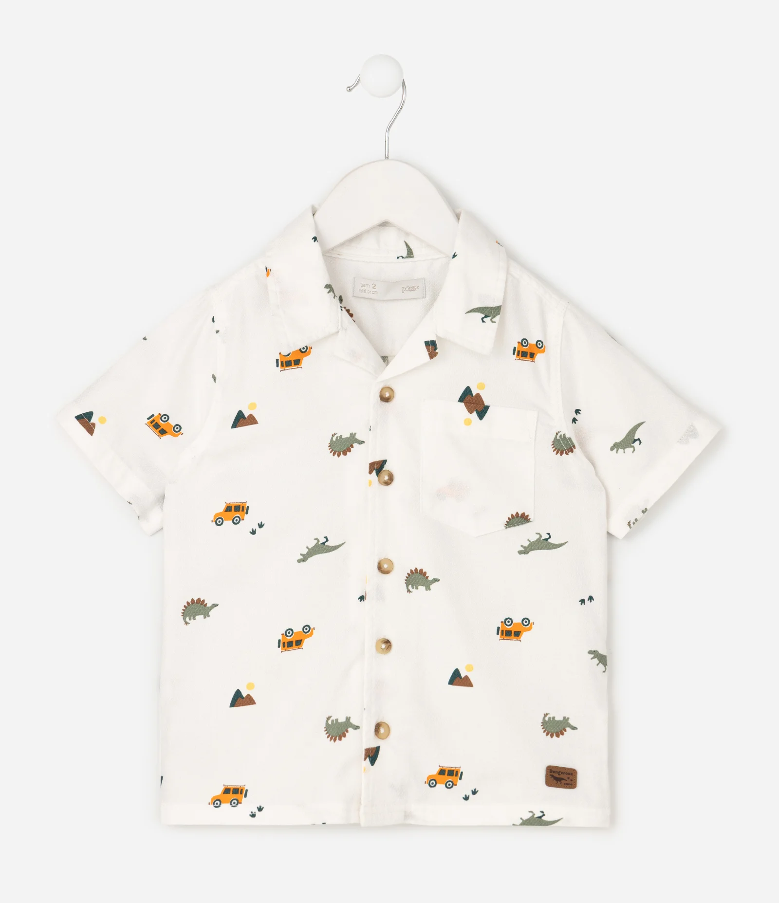 Camisa Comfort Infantil em Algodão com Estampa Dinossauro - Tam 1 a 6 Anos Branco 1