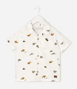 Camisa Comfort Infantil em Algodão com Estampa Dinossauro - Tam 1 a 6 Anos