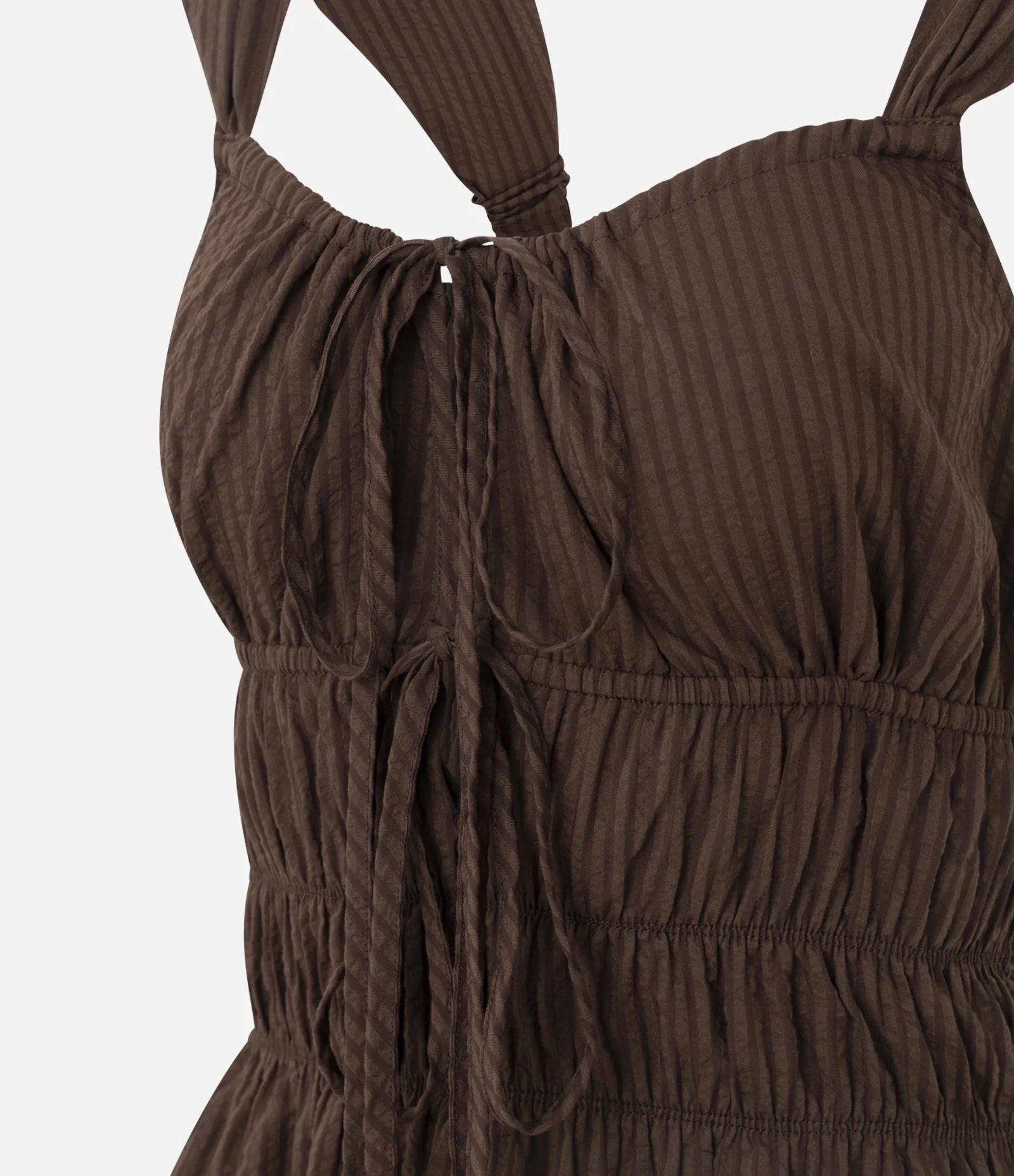 Vestido Curto em Viscose Texturizada com Laço Frontal Marrom 2