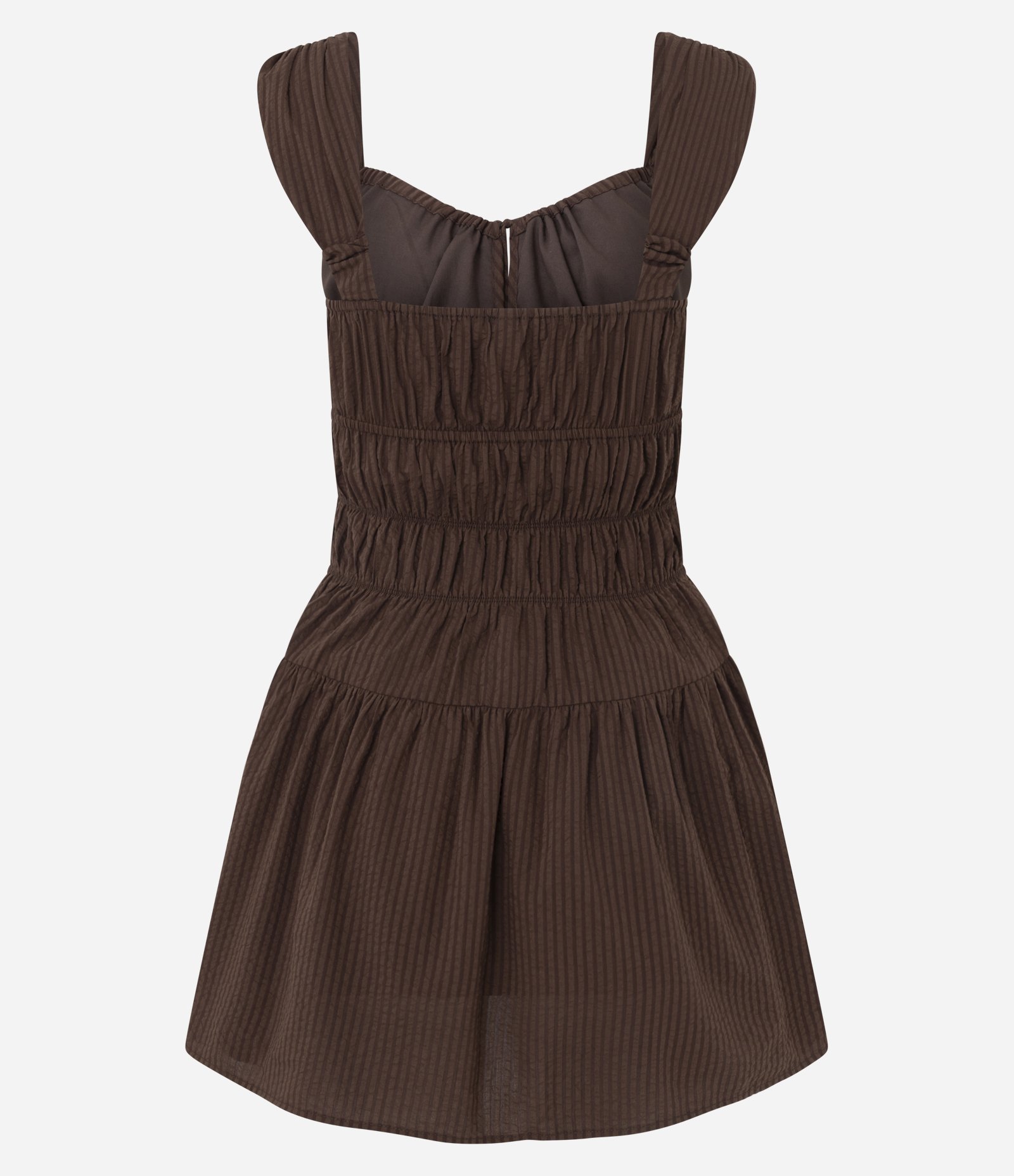 Vestido Curto em Viscose Texturizada com Laço Frontal Marrom 3