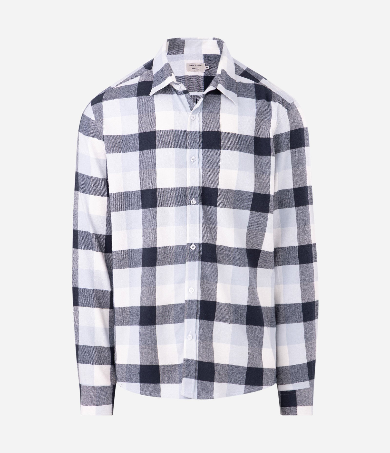 Camisa Comfort em Algodão com Estampa Xadrez e Manga Longa Branco/Azul Escuro 4