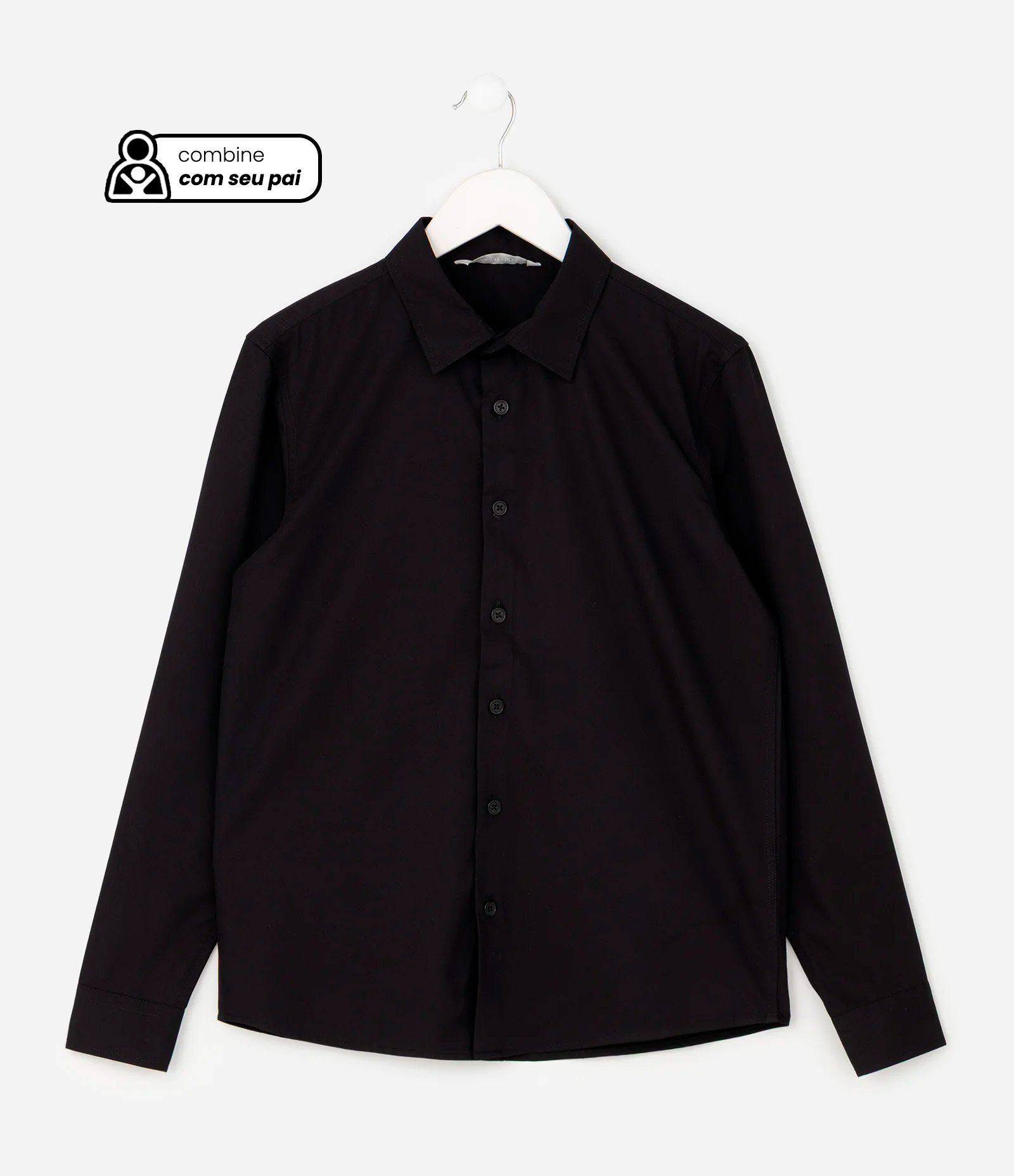 Camisa Infantil com Fibra de Bambu e Fechamento por Botões - Tam 5 a 14 Anos Preto 1