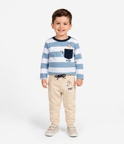 Camiseta Infantil Listrada com Estampa Bluey no Bolso – Tam 2 a 6 Anos