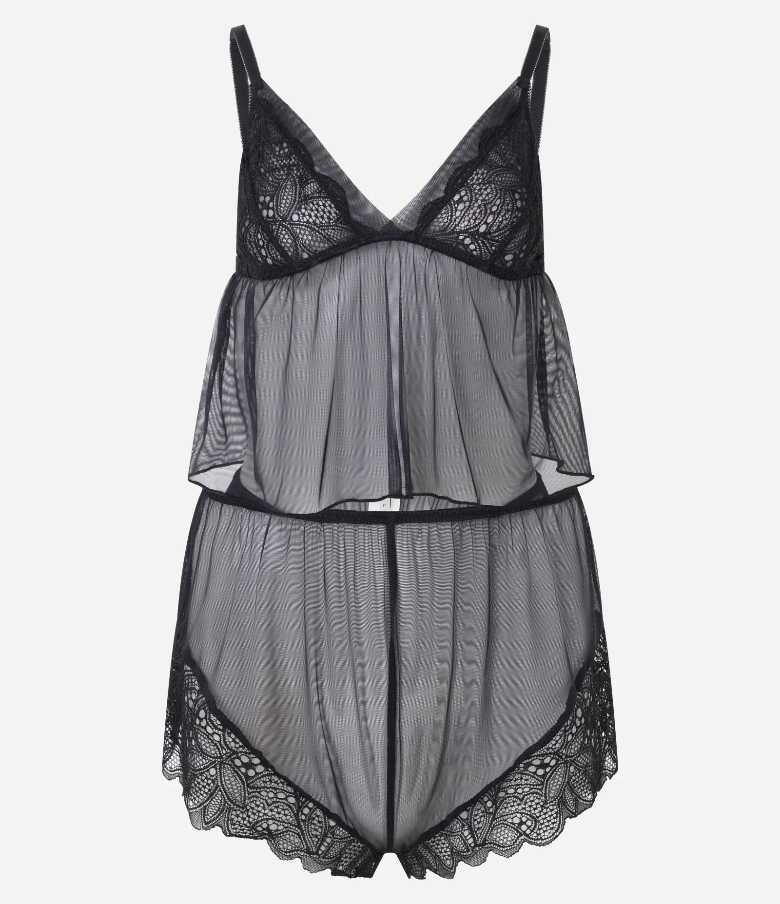 Pijama Short Doll em Tule com Detalhes em Renda Preto 1