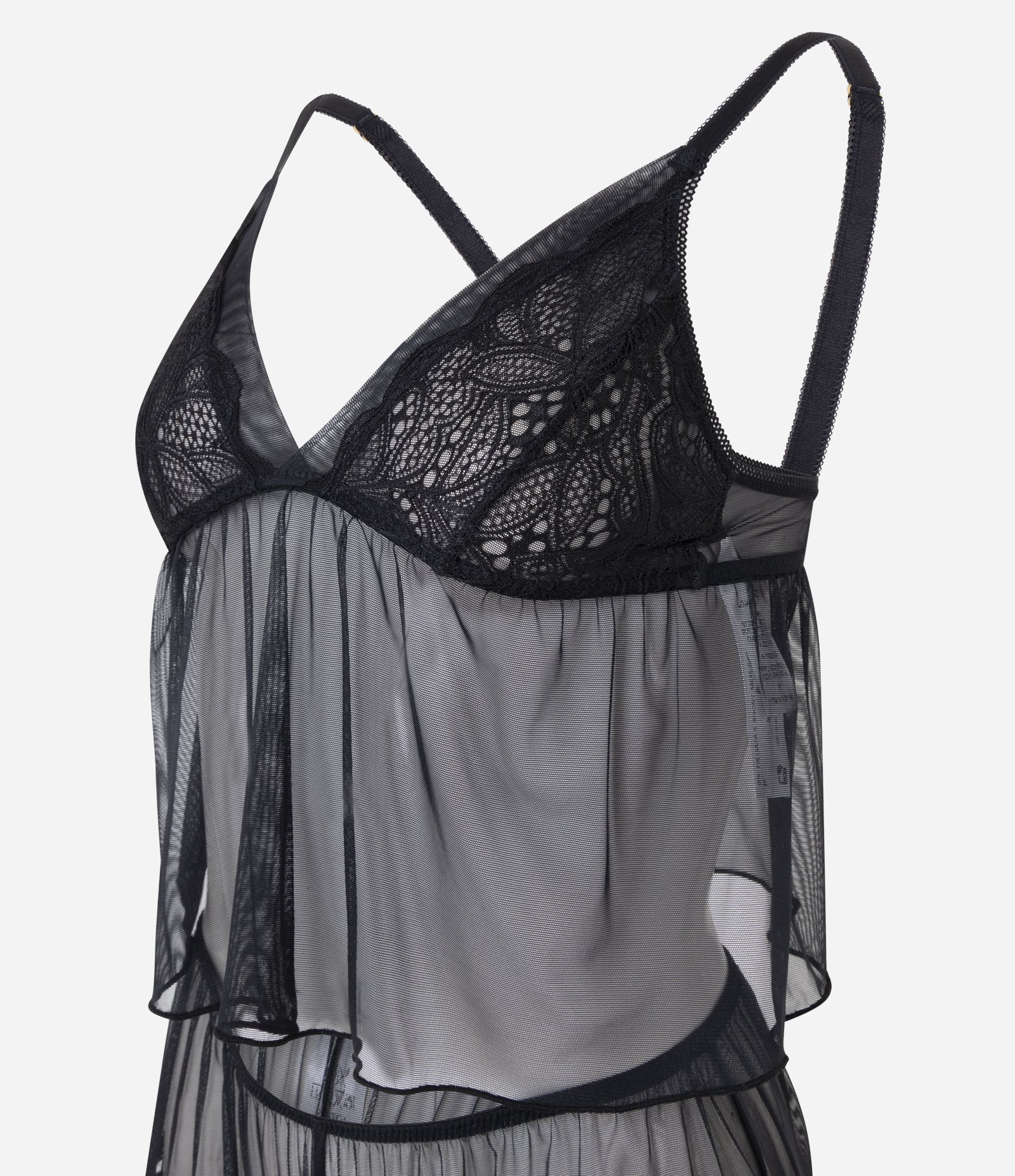 Pijama Short Doll em Tule com Detalhes em Renda Preto 2