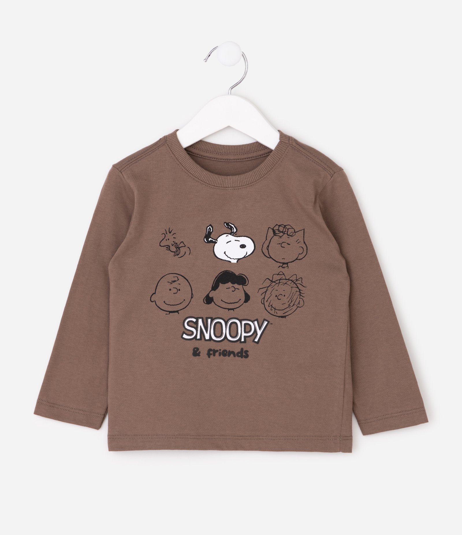 Camiseta Infantil Manga Longa Estampa Snoopy Friends – Tam 2 a 6 Anos Marrom 2