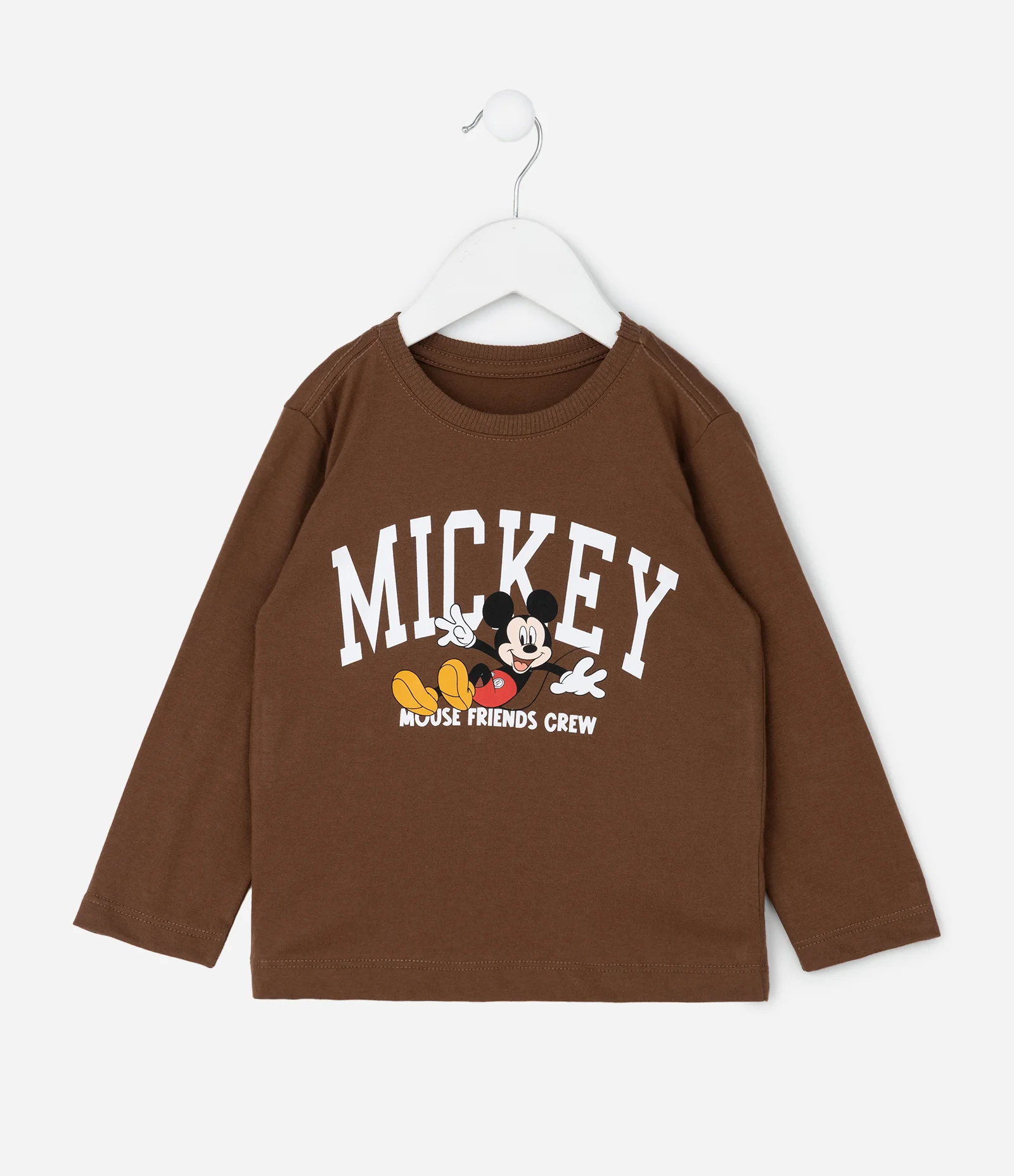Camiseta Infantil com Estampa Mickey Crew – Tam 2 a 6 Anos Marrom 1