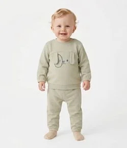 Conjunto Bebê Moletom com Bordado Ursinho – Tam 0 a 18 Meses
