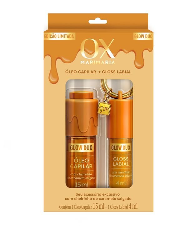 Kit Óleo Capilar 15 ml + Gloss Labial 4 ml Especial Glow Duo Caramelo Salgado OX