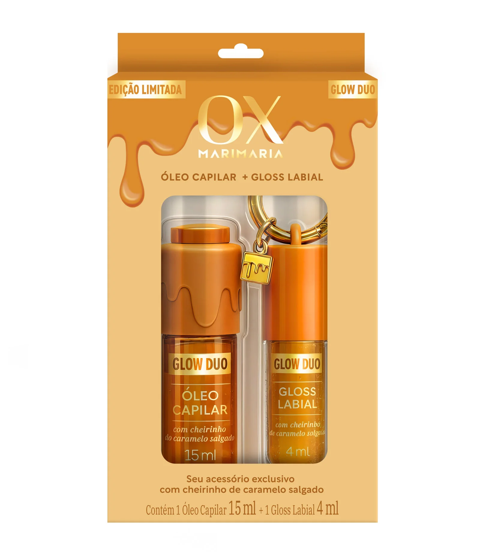 Kit Óleo Capilar 15 ml + Gloss Labial 4 ml Especial Glow Duo Caramelo Salgado OX Mari Maria KIT 1