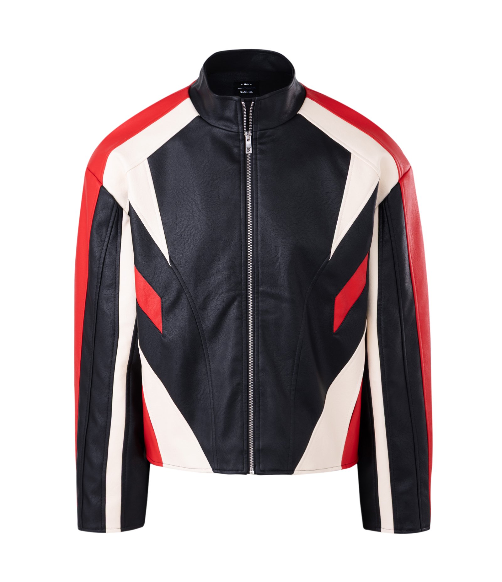 Jaqueta Masculina PU Thriller com Painéis Contrastantes Preto