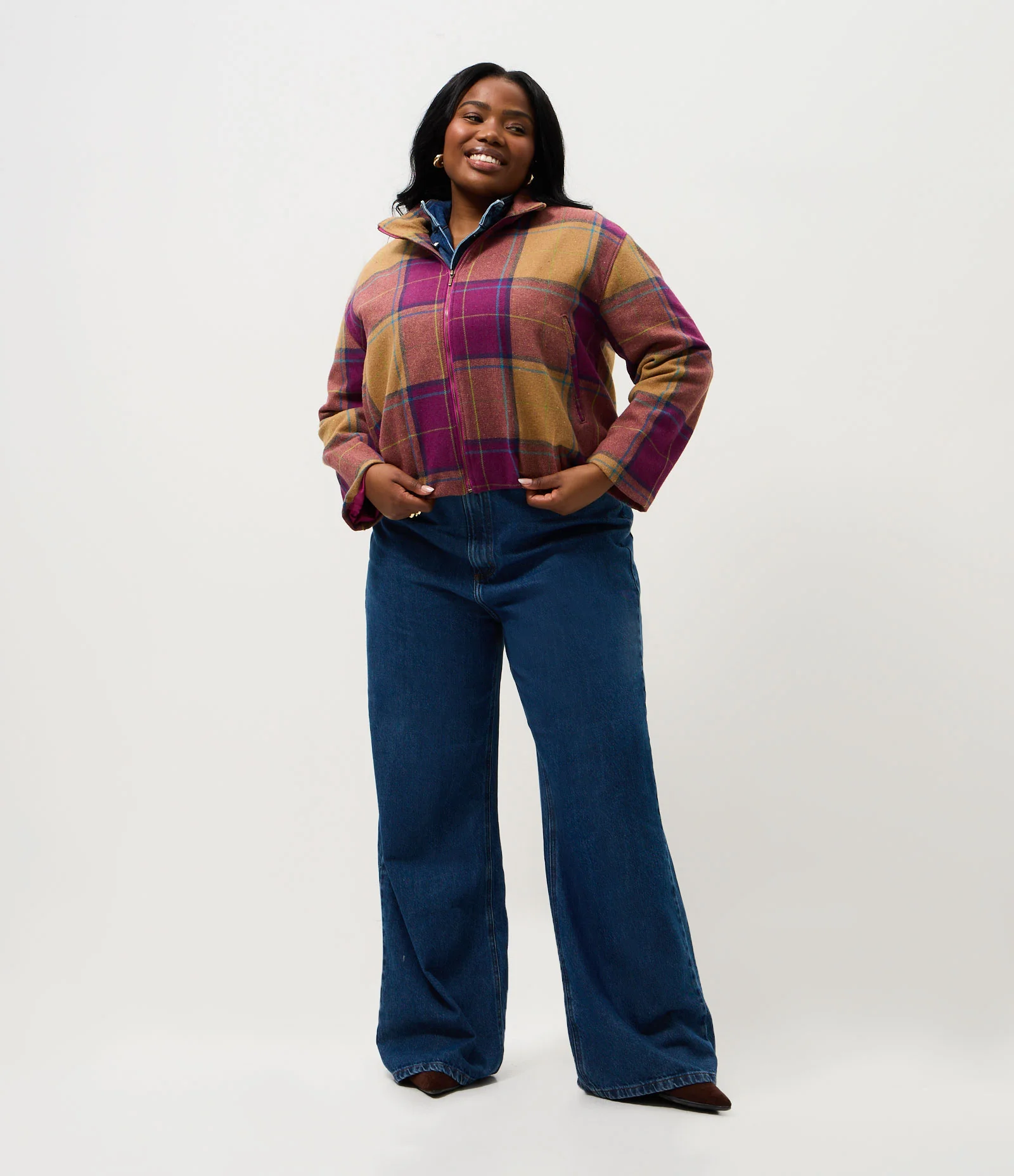 Jaqueta Xadrez Polyvelour Curve & Plus Size Roxo 2