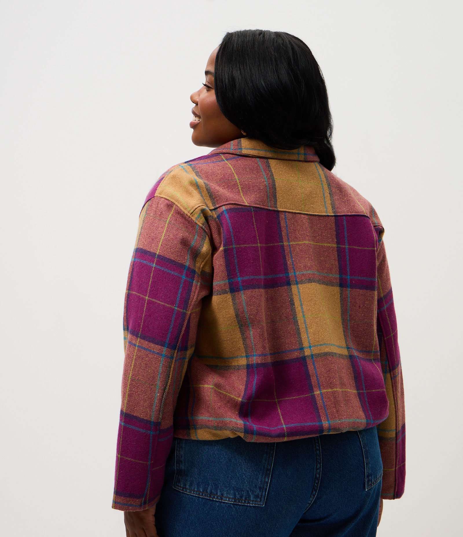 Jaqueta Xadrez Polyvelour Curve & Plus Size Roxo 4