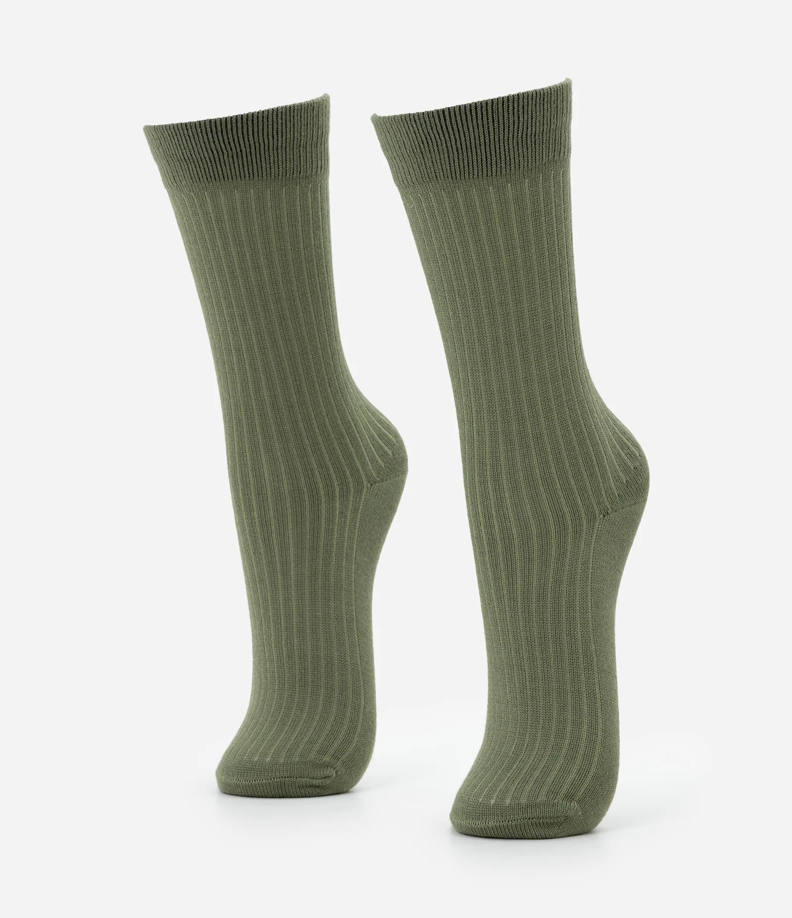 Meia Cano Alto em Viscose Canelada Verde 1