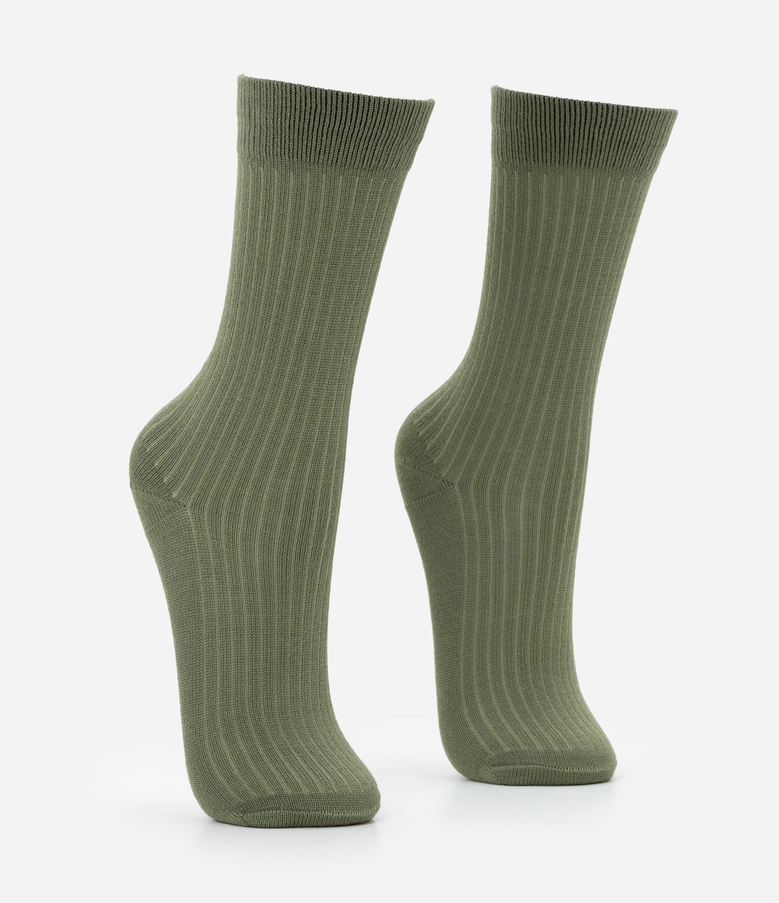 Meia Cano Alto em Viscose Canelada Verde 2