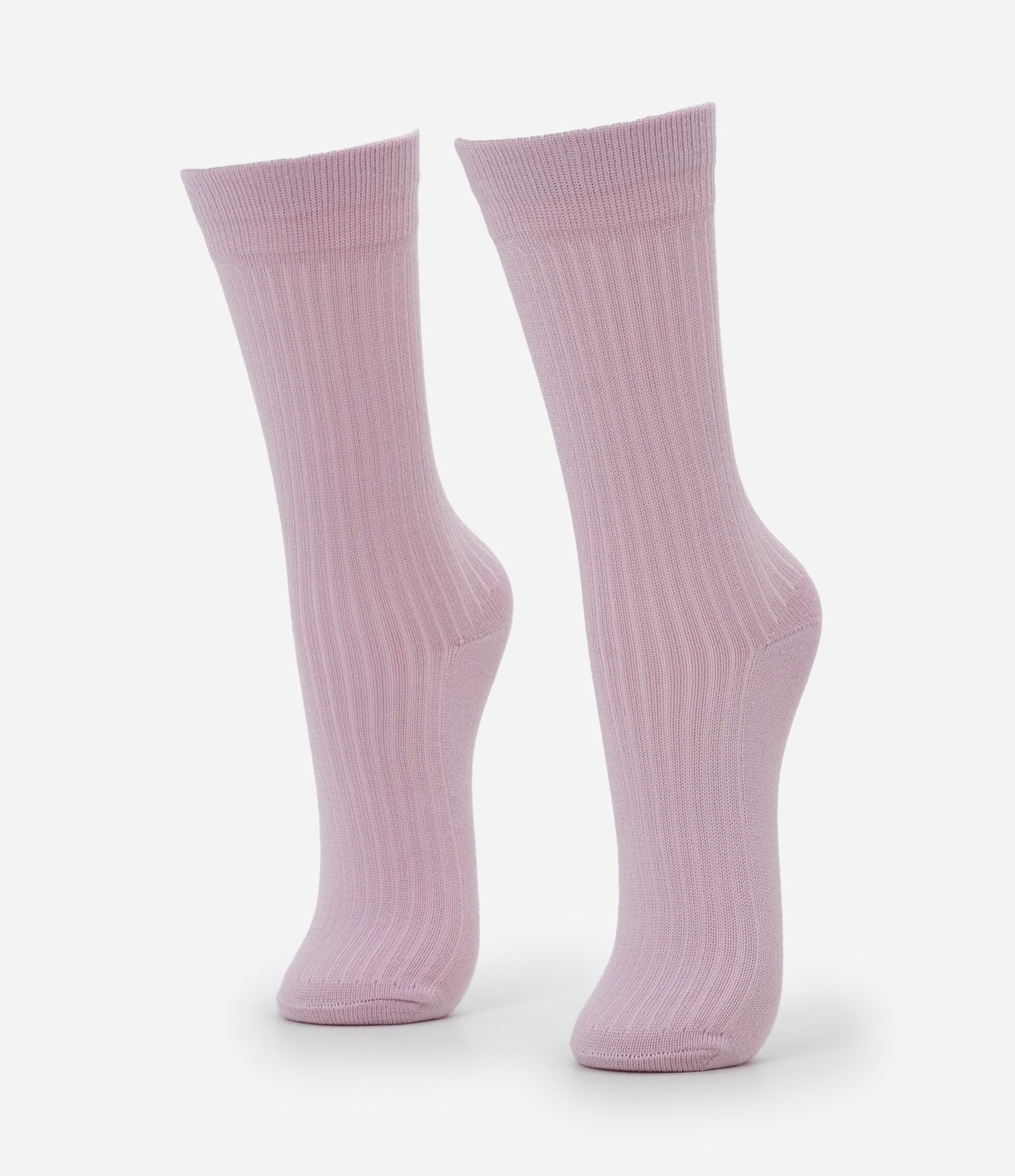 Meia Cano Alto em Viscose Canelada Rosa 1