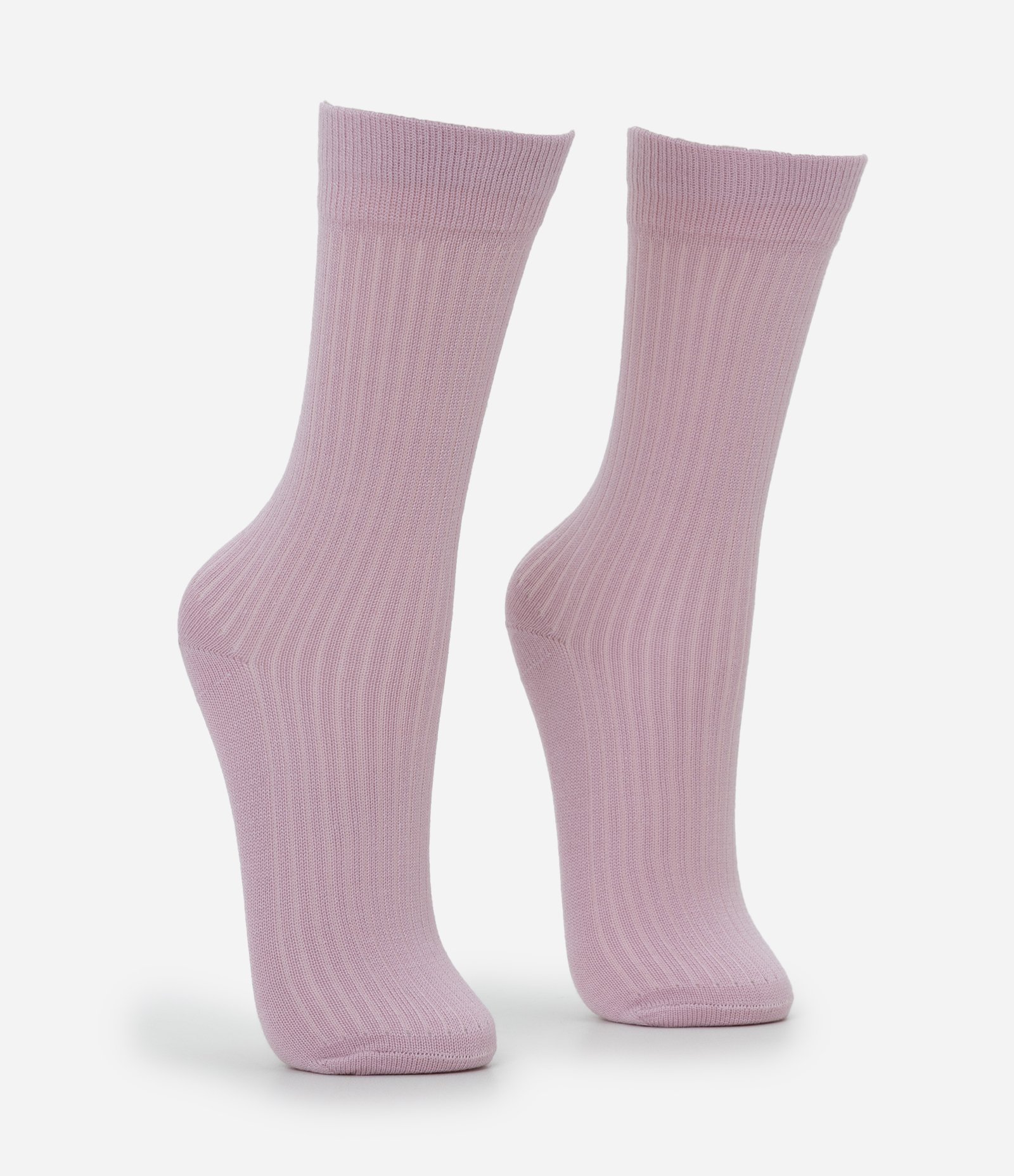 Meia Cano Alto em Viscose Canelada Rosa 2