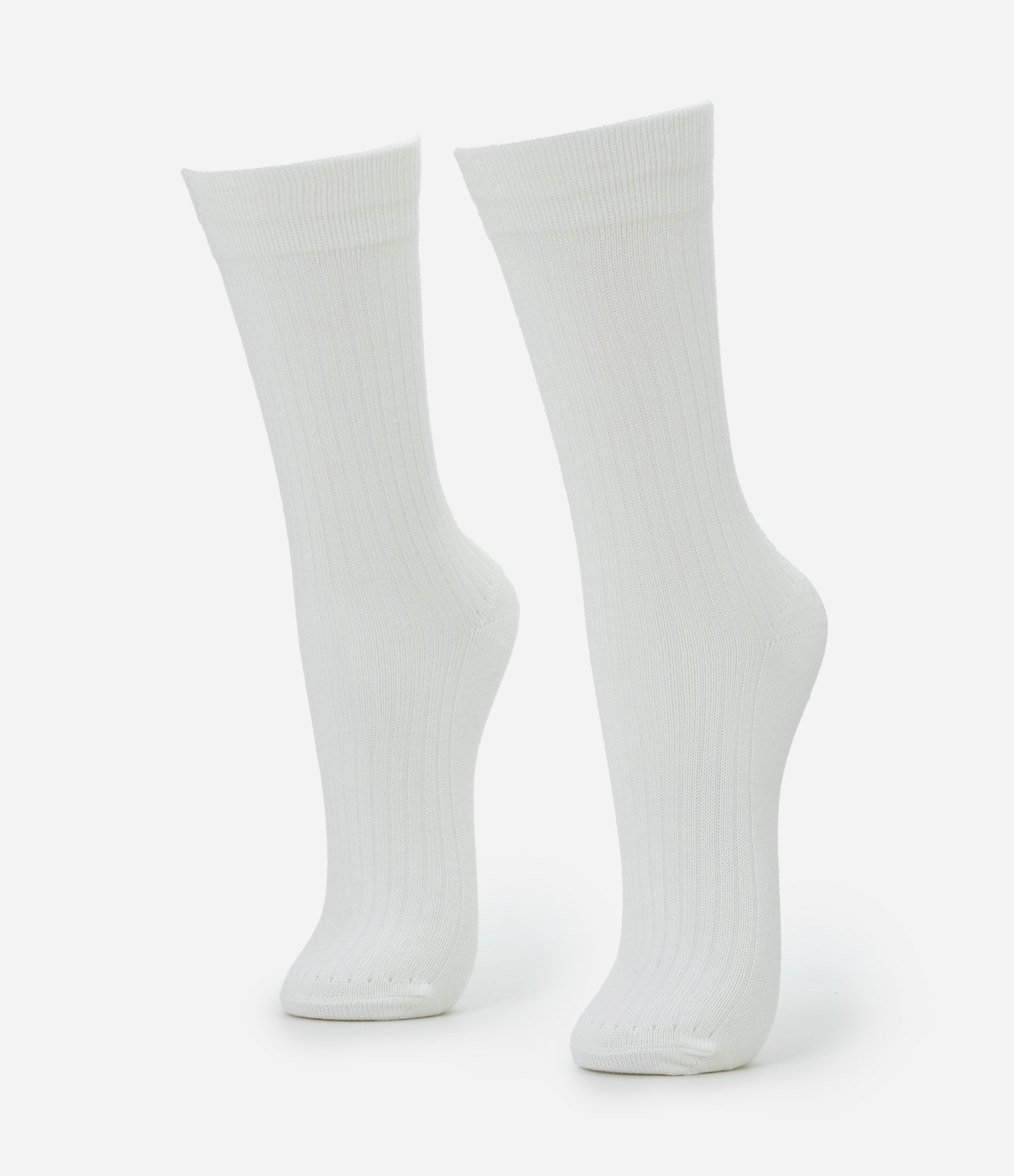 Meia Cano Alto em Viscose Canelada Branco 1