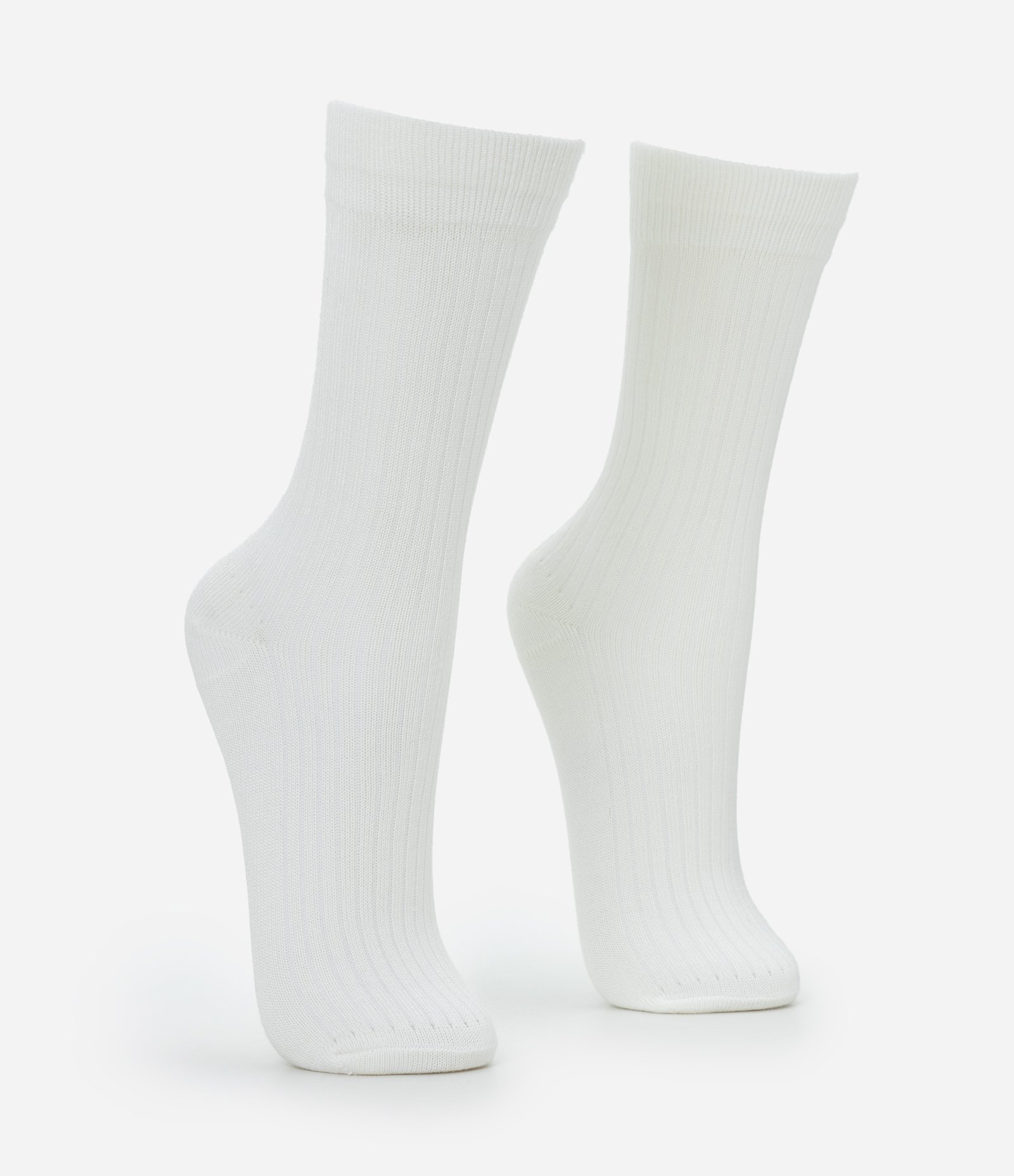 Meia Cano Alto em Viscose Canelada Branco 2