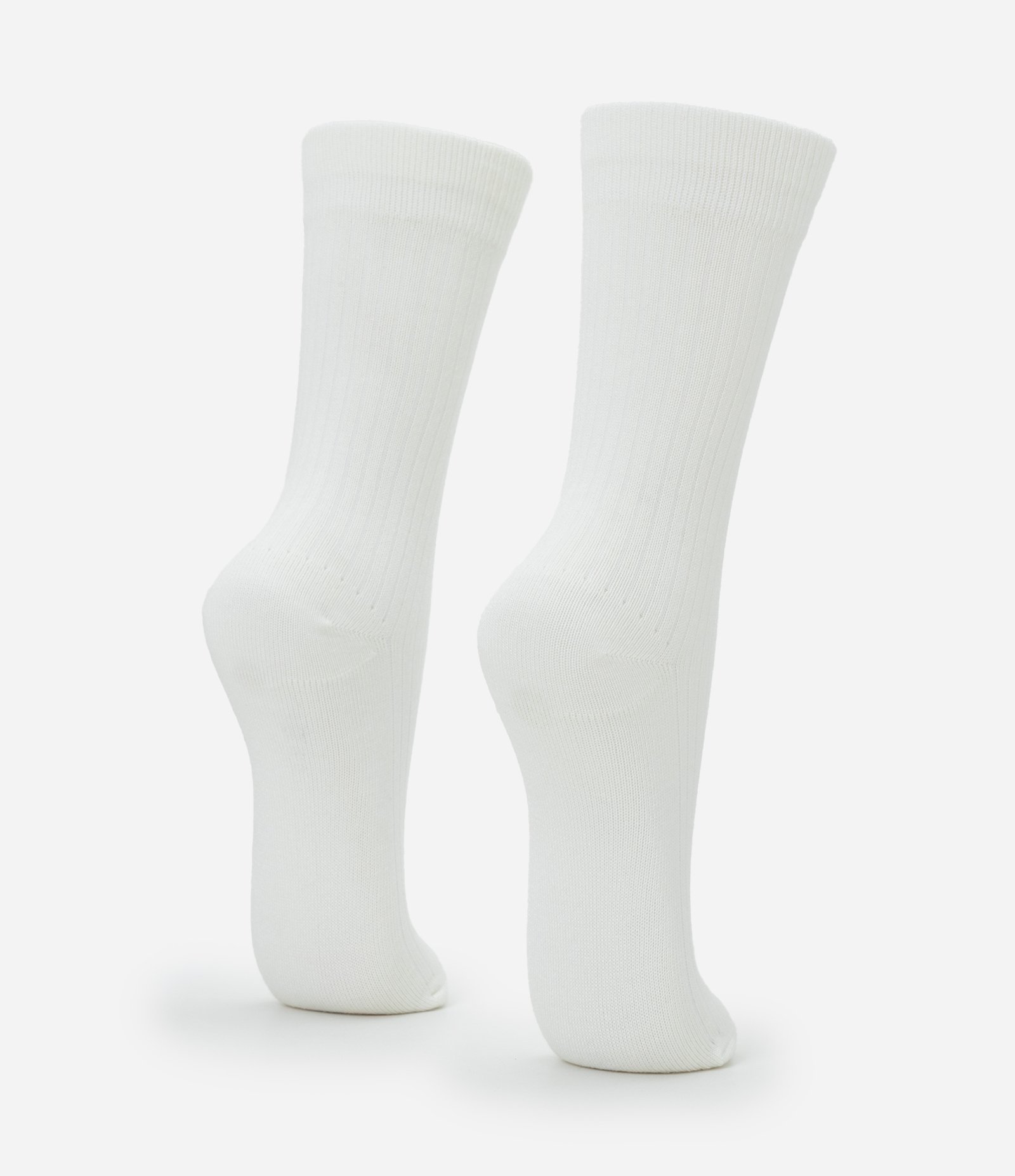 Meia Cano Alto em Viscose Canelada Branco 3