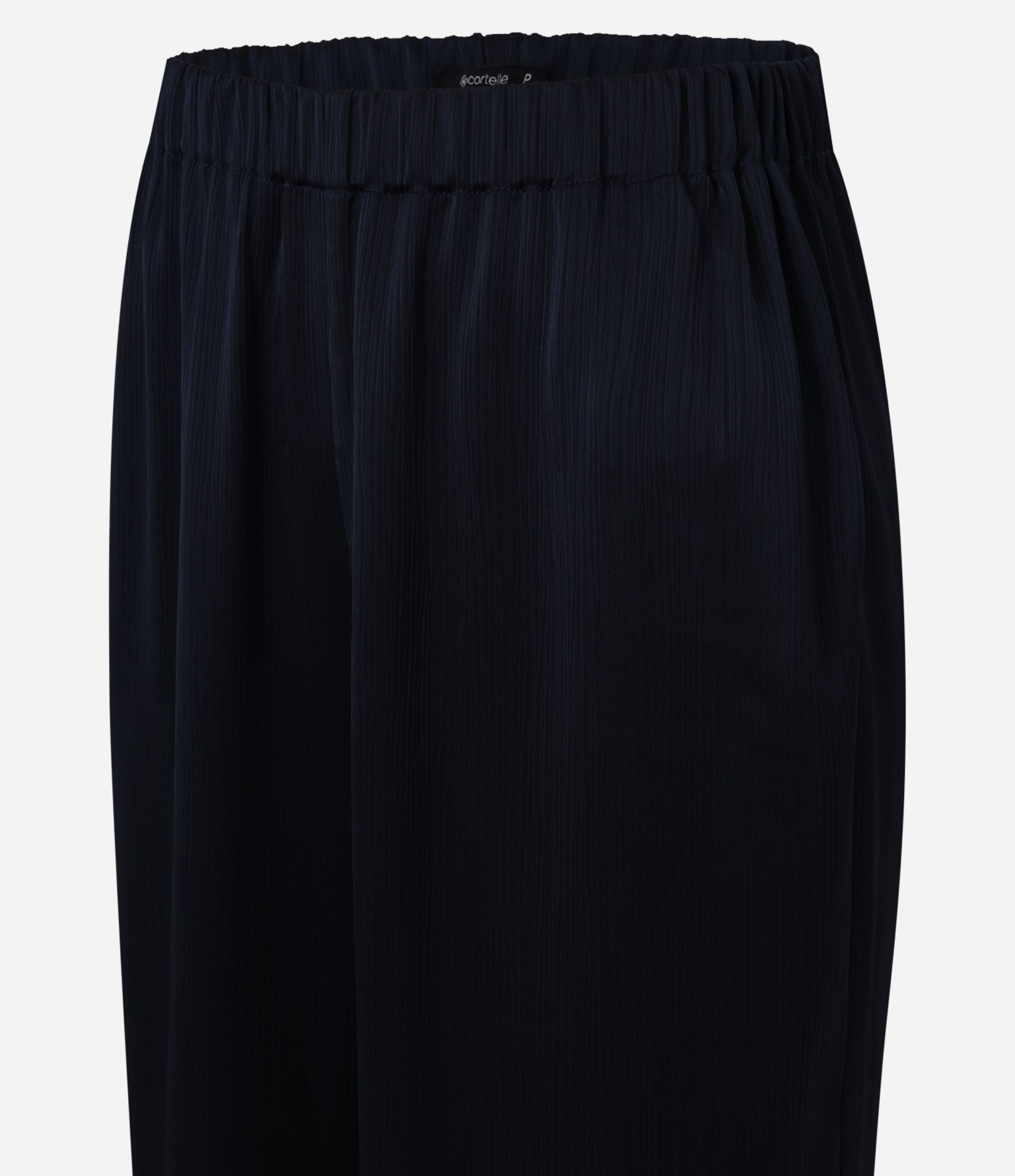 Calça Reta Plissada em Cetim com Cós Elástico Azul 2