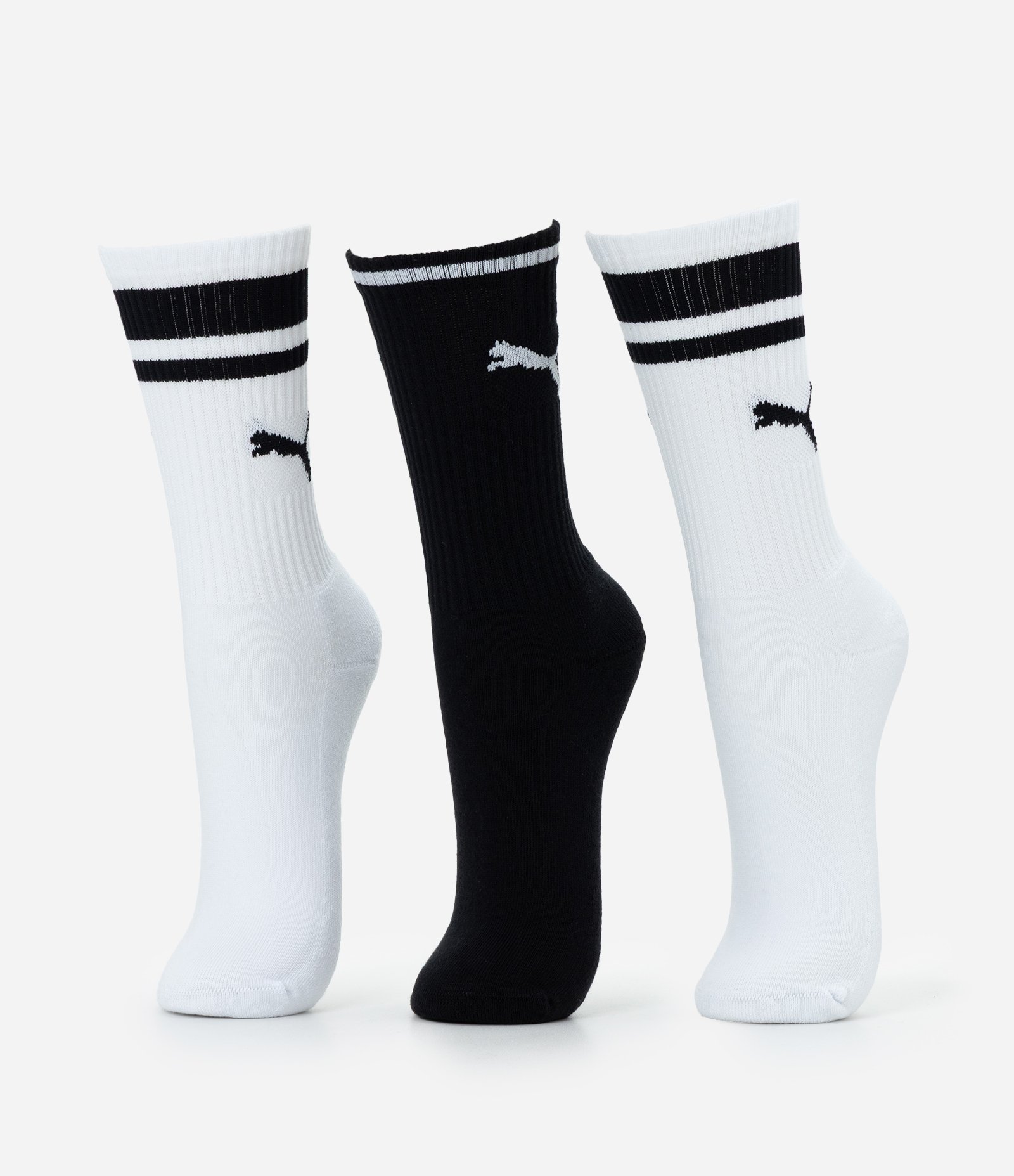 Kit 03 Meias Cano Alto em Algodão com Estampa Puma Branco/Preto 1