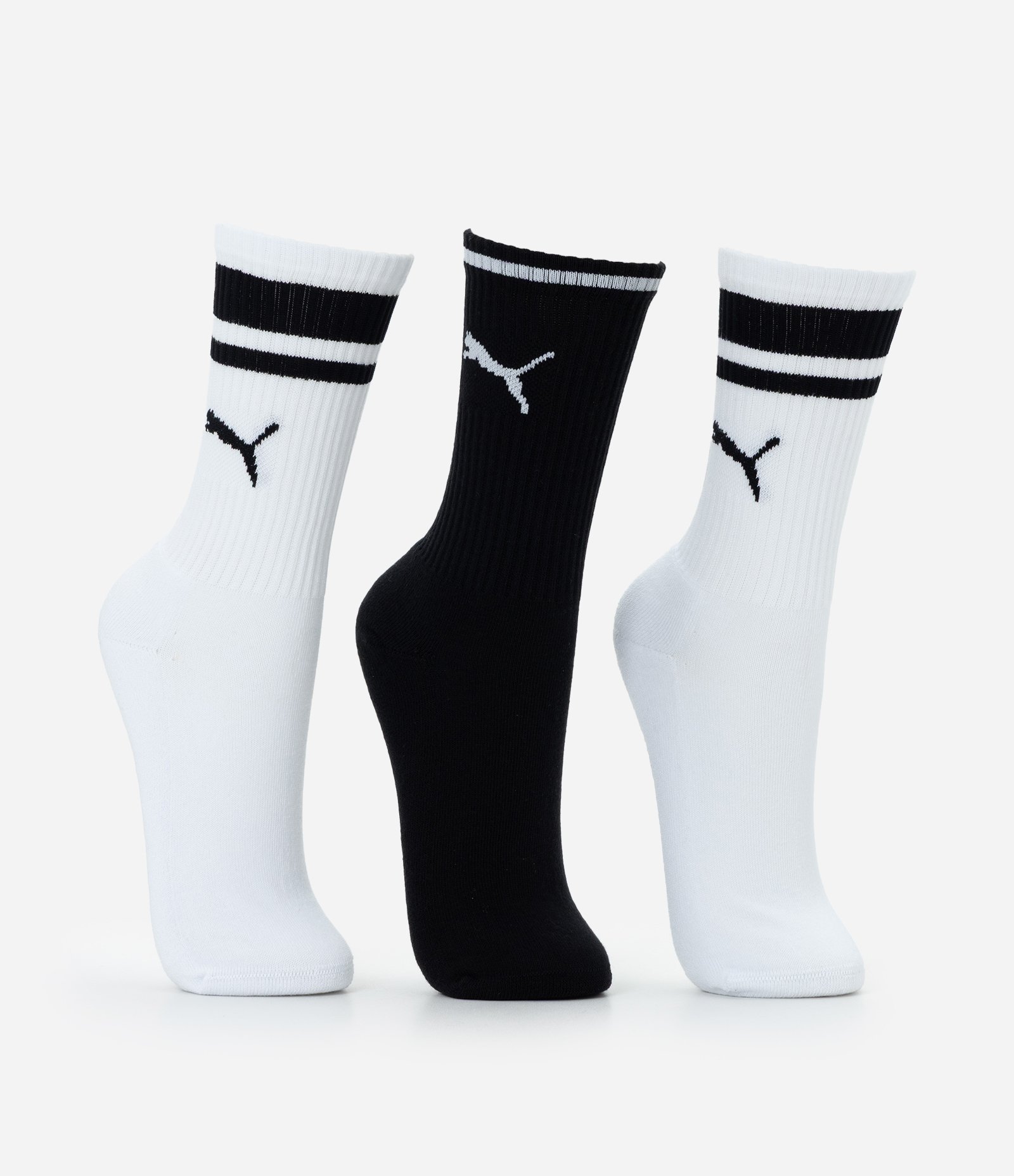 Kit 03 Meias Cano Alto em Algodão com Estampa Puma Branco/Preto 2