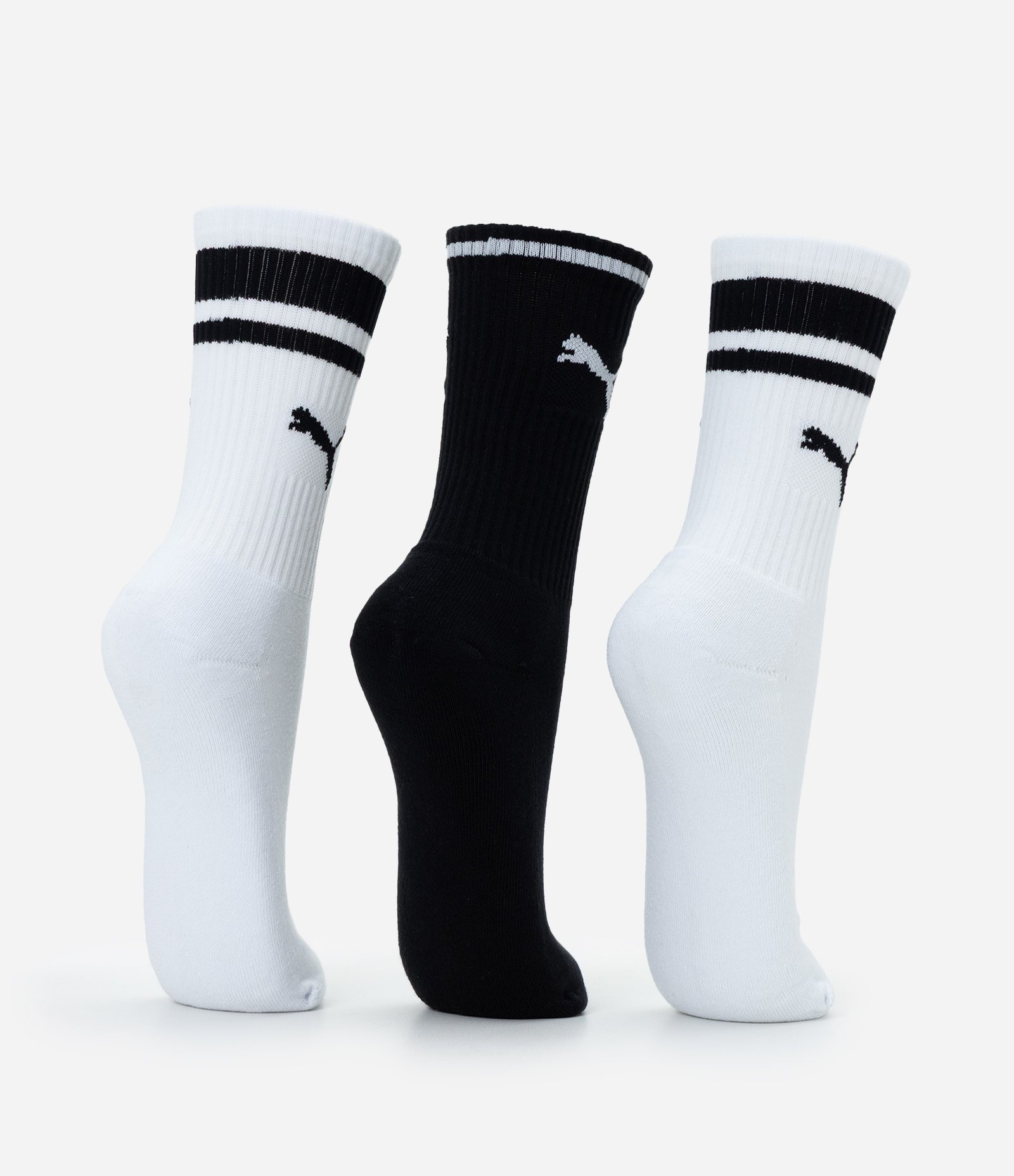 Kit 03 Meias Cano Alto em Algodão com Estampa Puma Branco/Preto 3