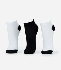 Kit 03 Pares de Meia Cano Baixo Esportivas em Poliamida com Listras