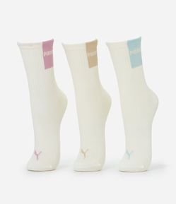 Kit 03 Pares de Meia Cano Médio Esportivas em Algodão com Estampa Puma