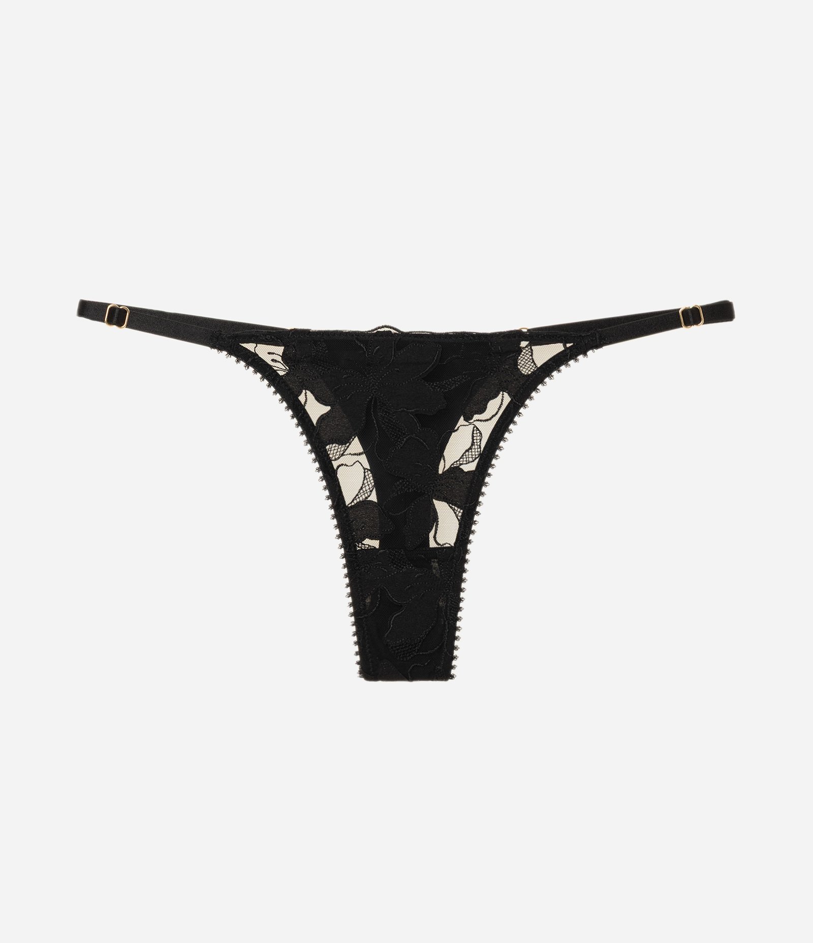Calcinha String Fio Duplo em Tule com Bordado Floral Preto 5