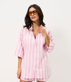 Saída de Praia Bata em Cotton com Estampa de Listras Fio Tinto