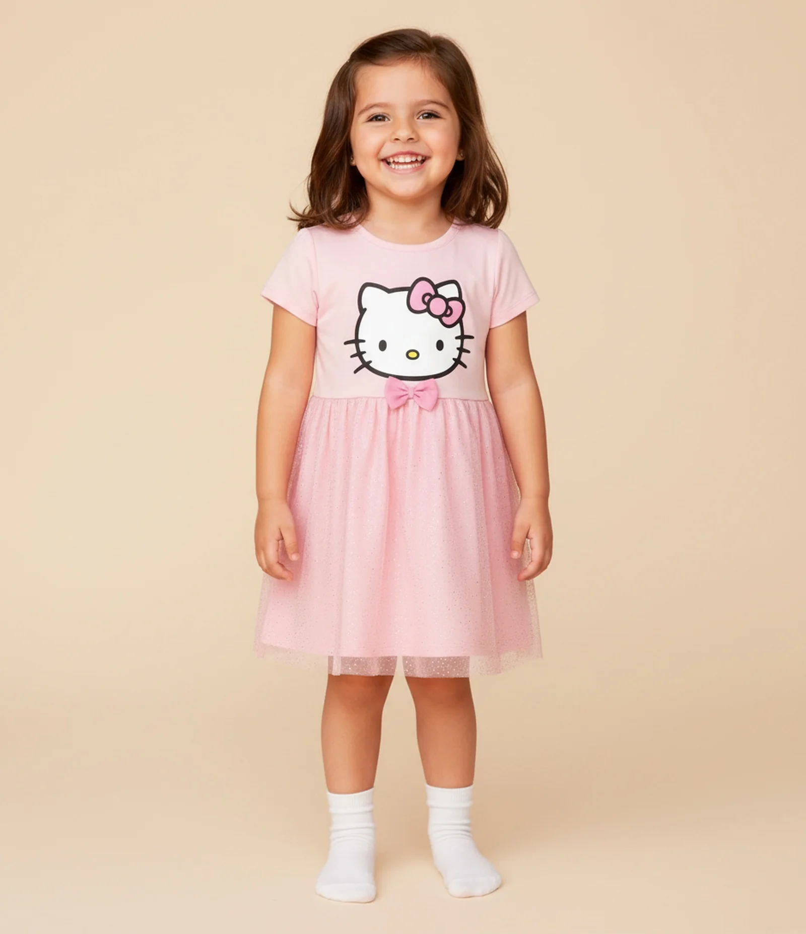 Camisola Infantil com Estampa Hello Kitty e Saia de Tule – Tam 3 a 8 Anos Rosa Claro 1