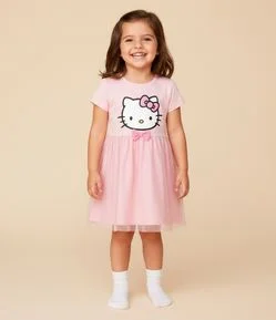Camisola Infantil com Estampa Hello Kitty e Saia de Tule – Tam 3 a 8 Anos