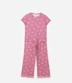 Pijama Infantil em Moletinho com Estampa de Lacinhos e Toque Suave - Tam 5 a 16 Anos