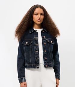 Jaqueta Boxy em Jeans com Bolsos e Recortes