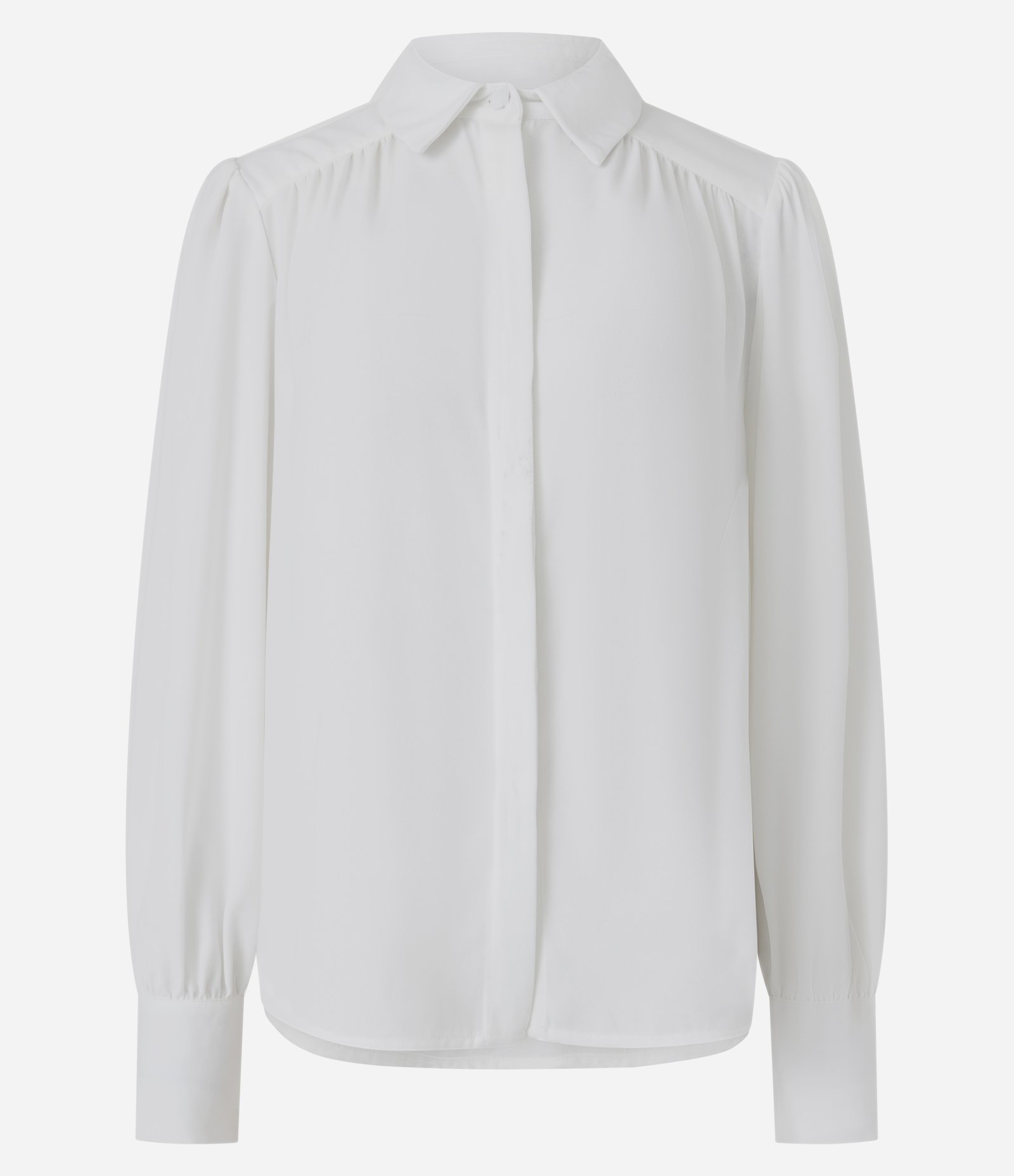 Camisa em Crepe com Manga Longa e Franzido no Ombro Branco 1