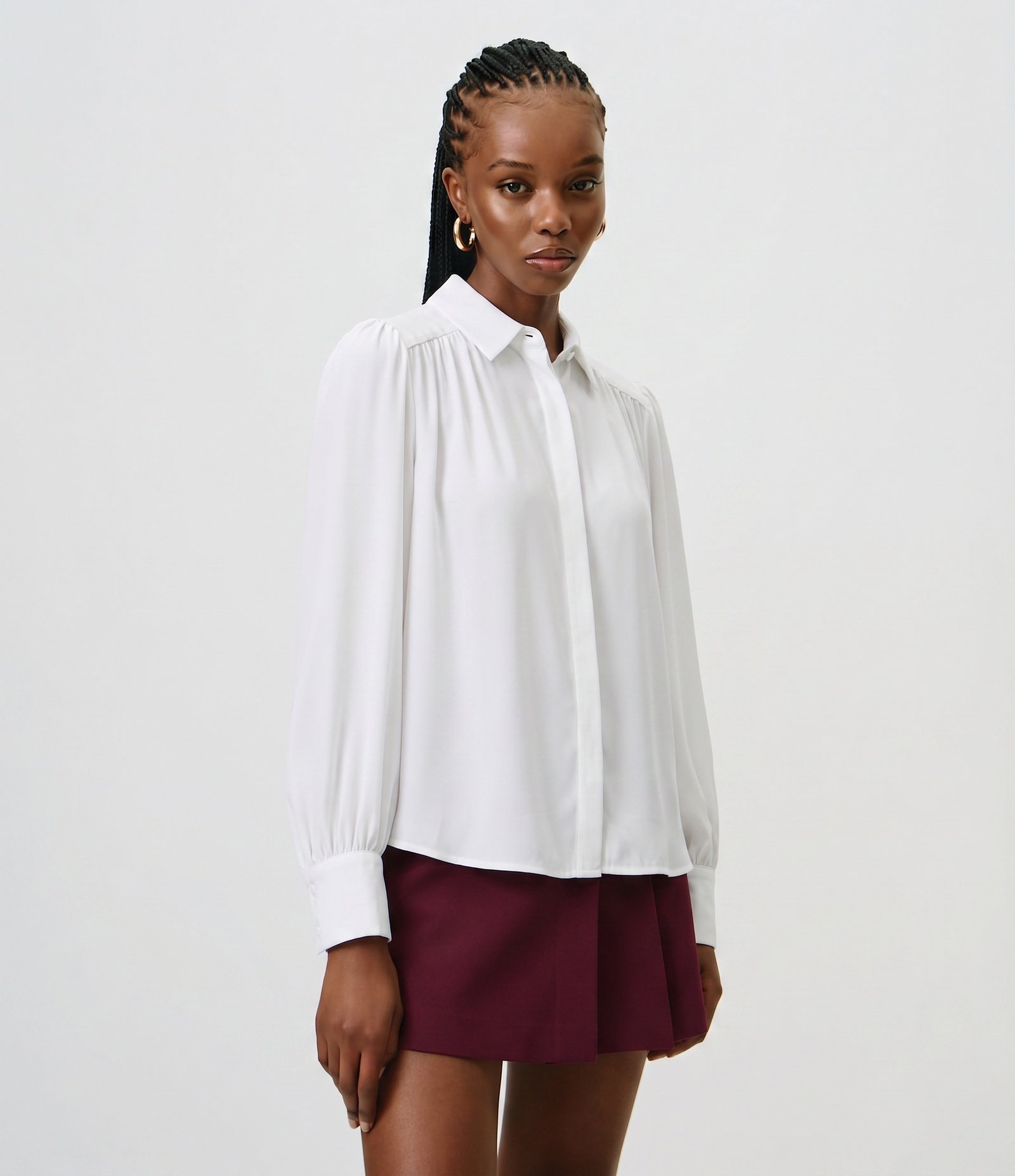 Camisa em Crepe com Manga Longa e Franzido no Ombro Branco 3