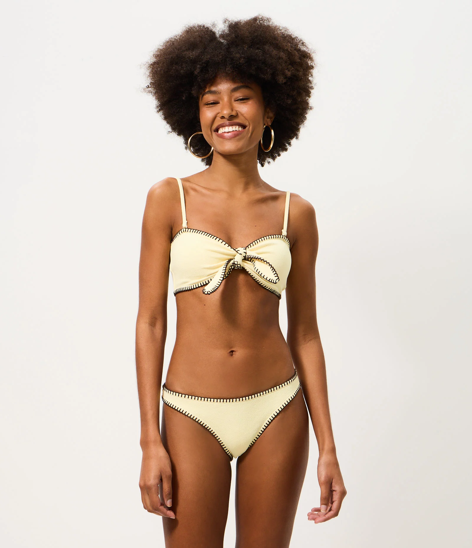 Biquini Top Bandeau Texturizado com Detalhes Contrastantes Amarelo 2